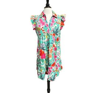 Umgee Womens Floral Flutter Sleeve Tiered Dress Sz Lg NEW